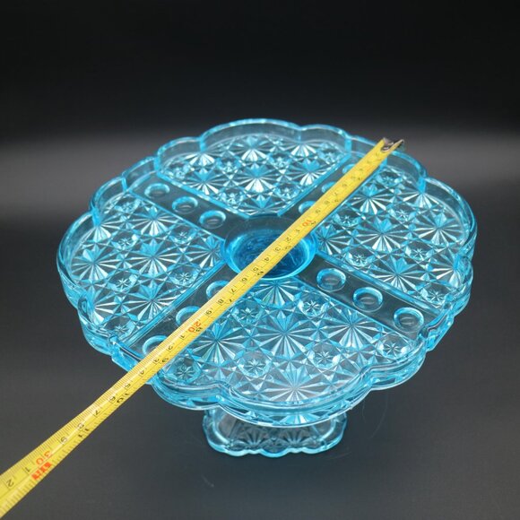 Antique EAPG Uranium Glass Blue Cake Stand | Daisy & Button Cake Stand - Picture 9 of 9